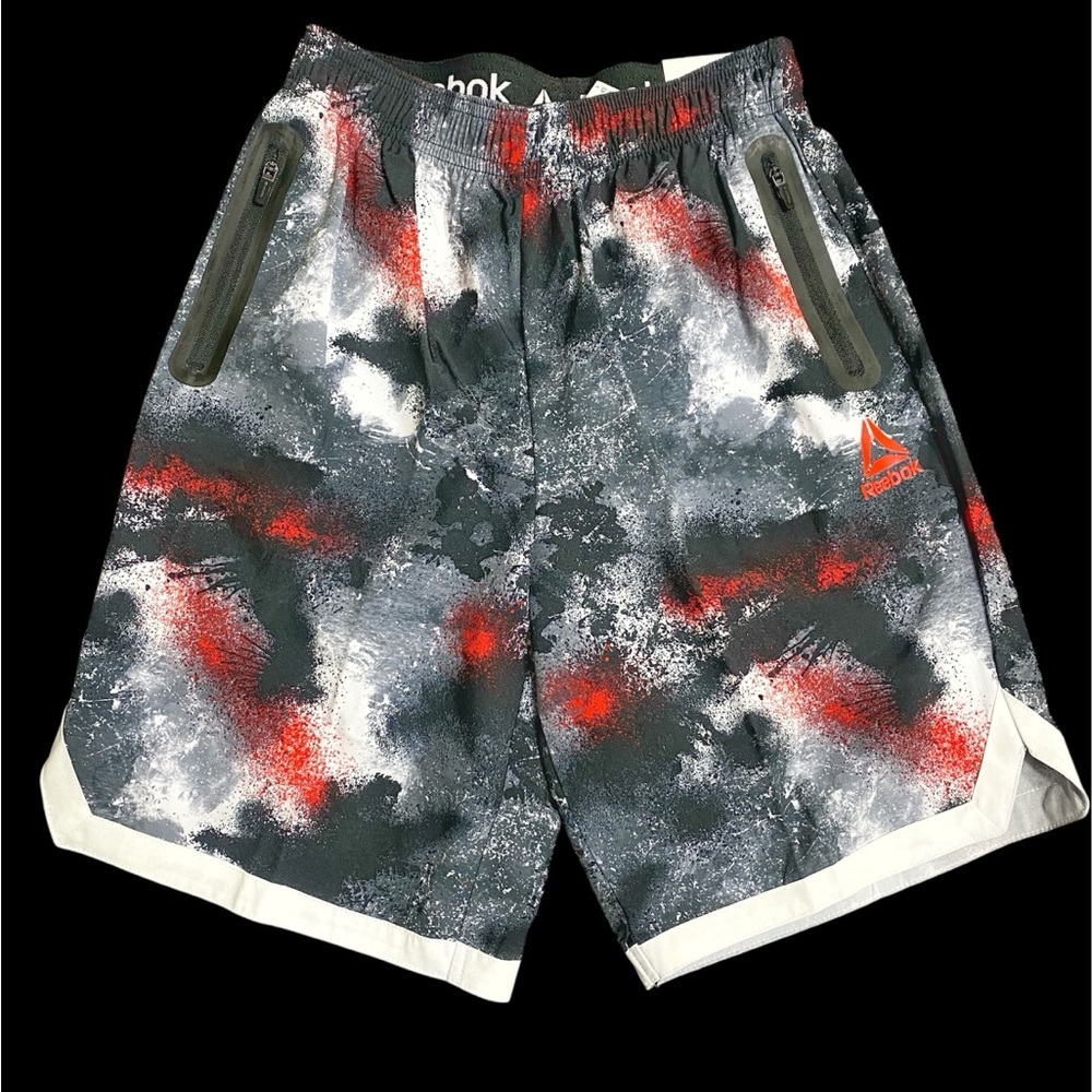 Reebok Gray, Red & White Performance Spray-Print Shorts